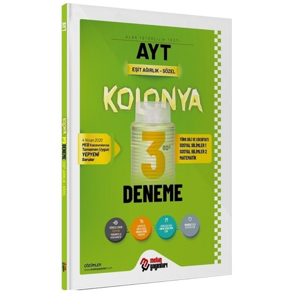 Metin Yayınları AYT Kolonya Eşit Ağırlık Sözel 3 Deneme Ders Sınav Kitapları Fiyatı