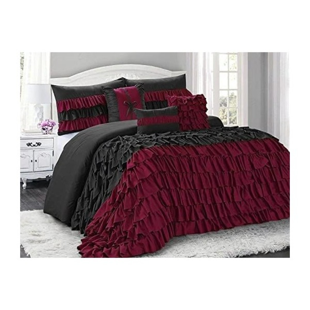 Metinev Bordo ve Siyah Fırfırlı Nevresim Takımı - 200 x 220 cm Nevresim Takımı Fiyatı