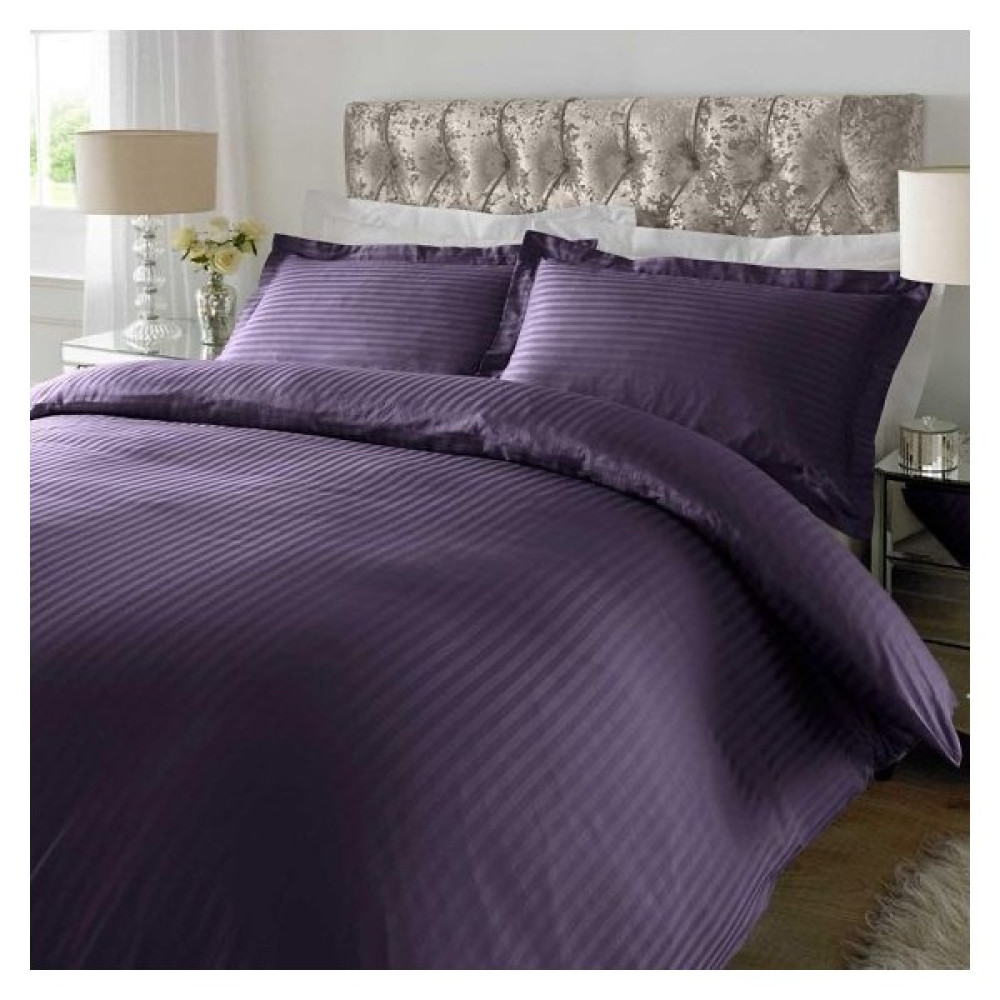 Metinev Çift Kişilik Mürdüm Renk Saten Çizgili Nevresim Takımı - 200 x 220 cm Nevresim Takımı Fiyatı