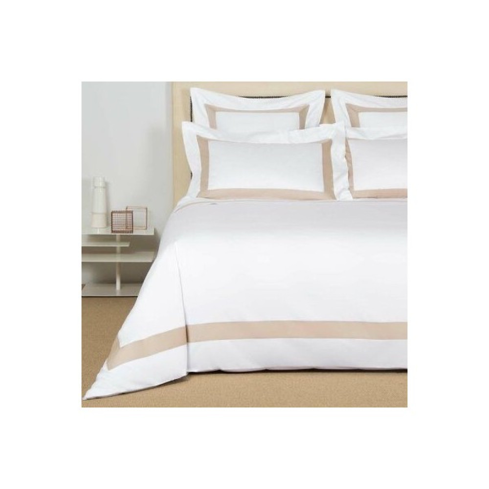 Metinev Ipek Bej Şeritli, Beyaz Pamuk Saten Nevresim Takımı - 200 x 220 cm Nevresim Takımı Fiyatı