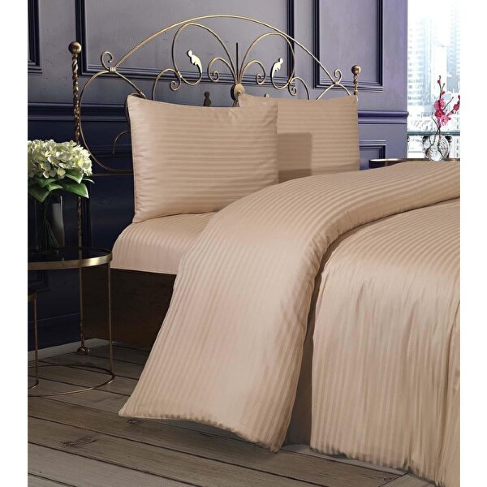 Metinev Kahverengi Çizgili Saten Çift Kişilik Nevresim Takımı - 190 x 220 cm Nevresim Takımı Fiyatı