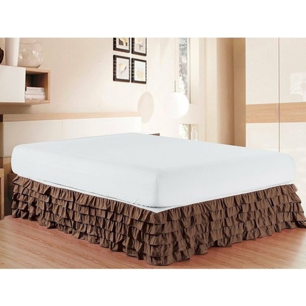 Metinev Kahverengi Fırfırlı Baza Eteği Beyaz Astarlı - 150 x 200 cm - Renkli Nevresim Takımı Fiyatı