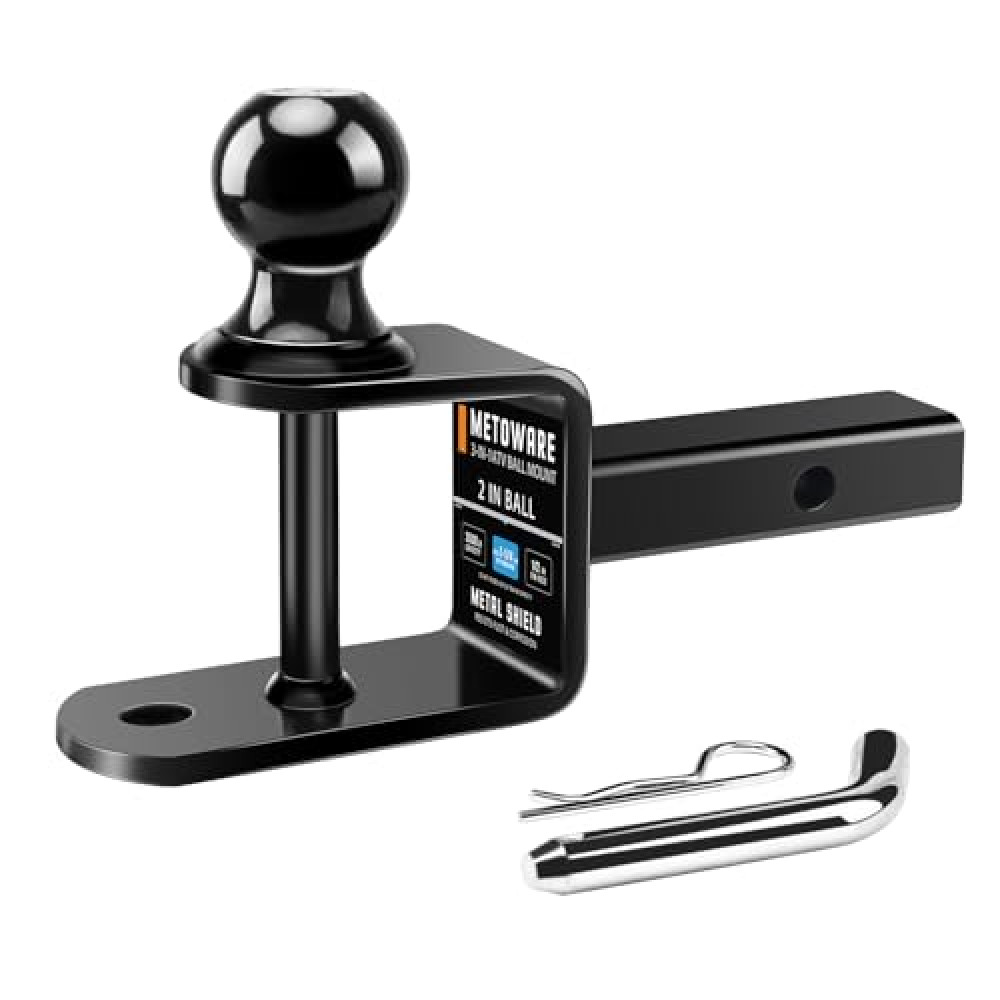 METOWARE 3-in-1 ATV/UTV Trailer Hitch Towing Ball Mount With 2 Inch Ball Rated 3500 LBS, Fits 1 1/4 Inch Receiver With 1/2 Inch Pin & Clip