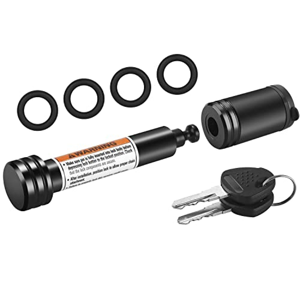 METOWARE Trailer Hitch Lock - 5/8" Dia Locking Receiver Pin, Fits 2" Receiver Tubes, Class III & IV Hitch Receivers, Anti-Theft Trailer Receiver Lock, Black (1 Pack)