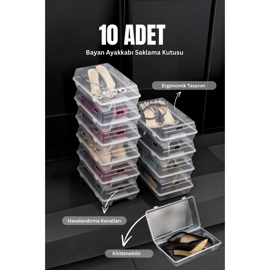 Metsar Home 10 Adet Şeffaf Ayakkabı Kutusu Düzenleyicisi Ergonomik Tasarım ile Pratik Kullanım Ayakkabılar ve Çantalar Fiyatı