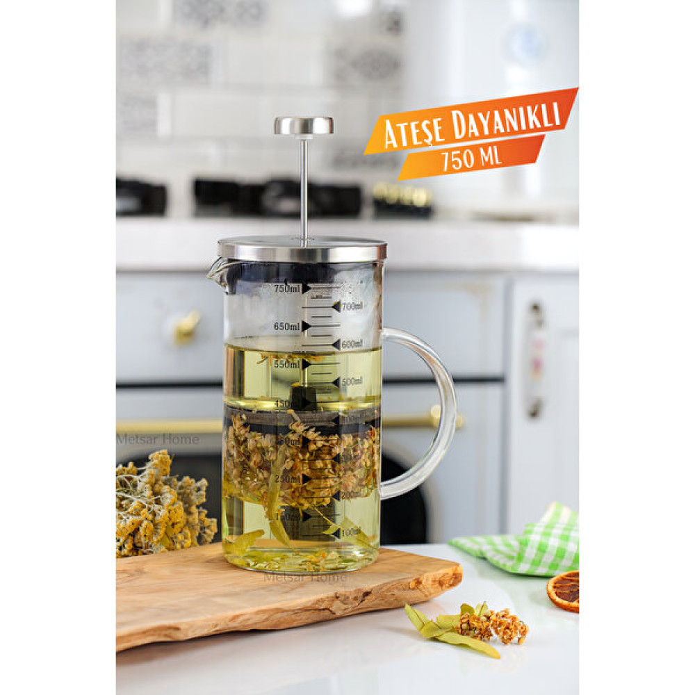 Metsar Home 750ML 3 Ü 1 Arada (Ateşe Dayanıklı) French Press, Demlik, Ölçü Kalıbı French Press Fiyatı