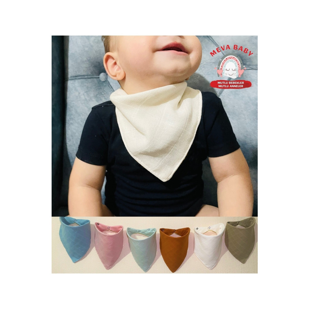 mevababy %100 Organik Pamuk 6 Adet Çift Katlı Müslin Kumaş 2 Çıtçıtlı Bebek Salya Önlük Fular Standart Beden Mama Önlüğü Fiyatı