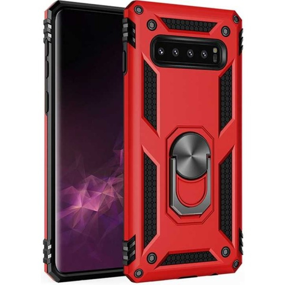 Mevatel Samsung Galaxy S10 Plus Zırhlı Standlı Yüzüklü Kılıf - Kırmızı Cep Telefonu Kılıfı Fiyatı