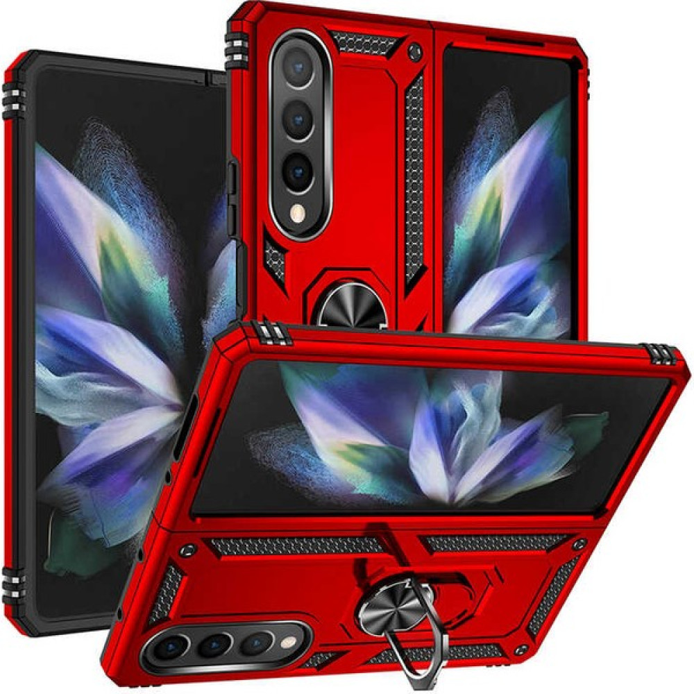 Mevatel Samsung Galaxy Z Fold 4 Zırhlı Standlı Yüzüklü Kılıf - Kırmızı Cep Telefonu Kılıfı Fiyatı