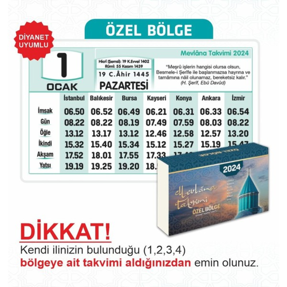 Mevlana Takvimi 2024 Yapraklı Blok Duvar Takvimi Özel Bölge Takvim Fiyatı