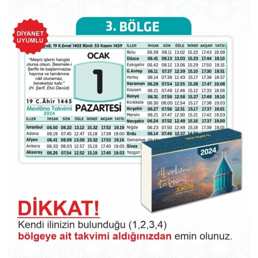 Mevlana Takvimi Blok Takvim 3. Bölge Takvim Fiyatı