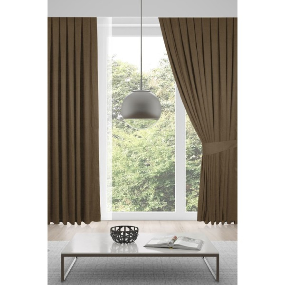 Mevva Home Kadife Fon Tek Kanat Perde (1x2 Seyrek Pileli)-Kahve - Kahve - 150 x 270 cm Fon Perde Fiyatı