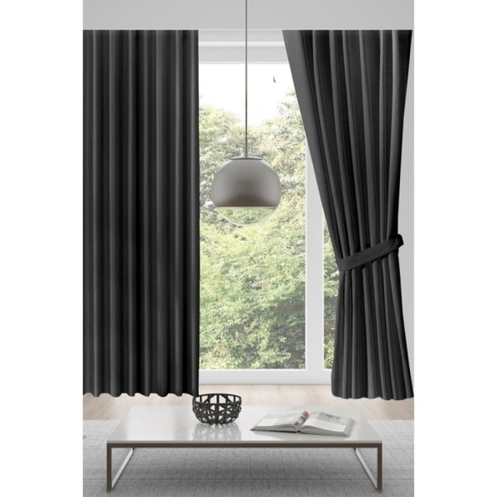 Mevva Home Kadife Fon Tek Kanat Perde (1x2 Seyrek Pileli) -Koyu Gri - Koyu Gri - 50 x 260 cm Fon Perde Fiyatı