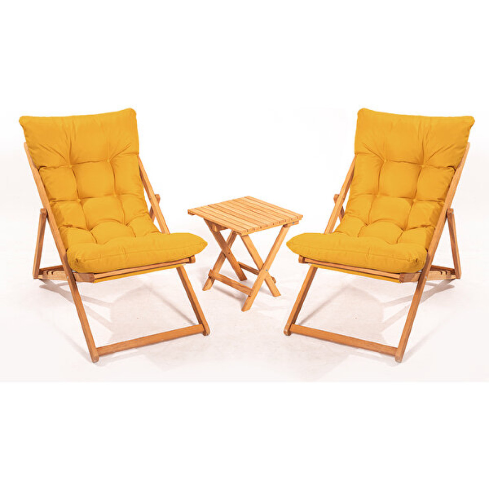 Meya Dekor 2 1 Nora Şezlong Seti Bahçe-Balkon-Teras-Plaj-Kafe Katlanır Set - Sarı Şezlong Fiyatı