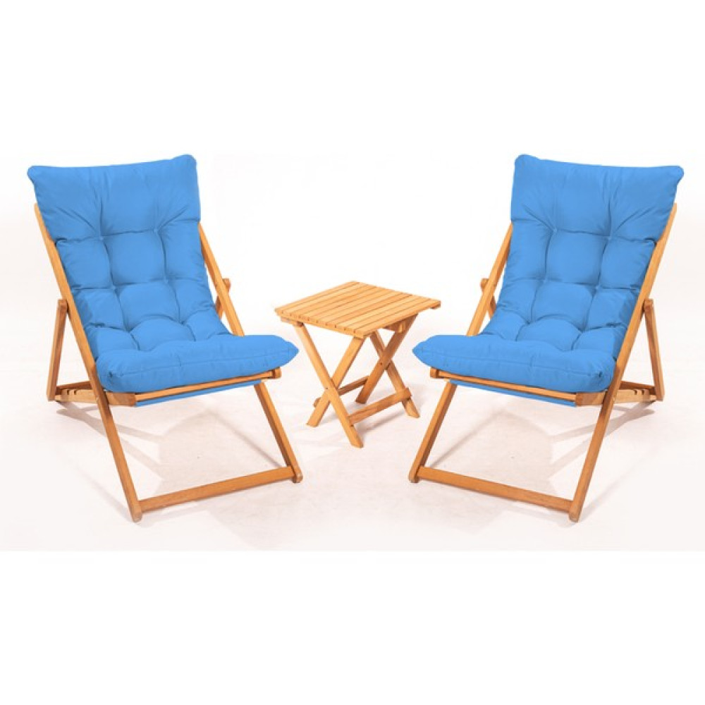 Meya Dekor 2+1 Nora Şezlong Seti Bahçe-Balkon-Teras-Plaj-Kafe Katlanır Set Mavi Şezlong Fiyatı