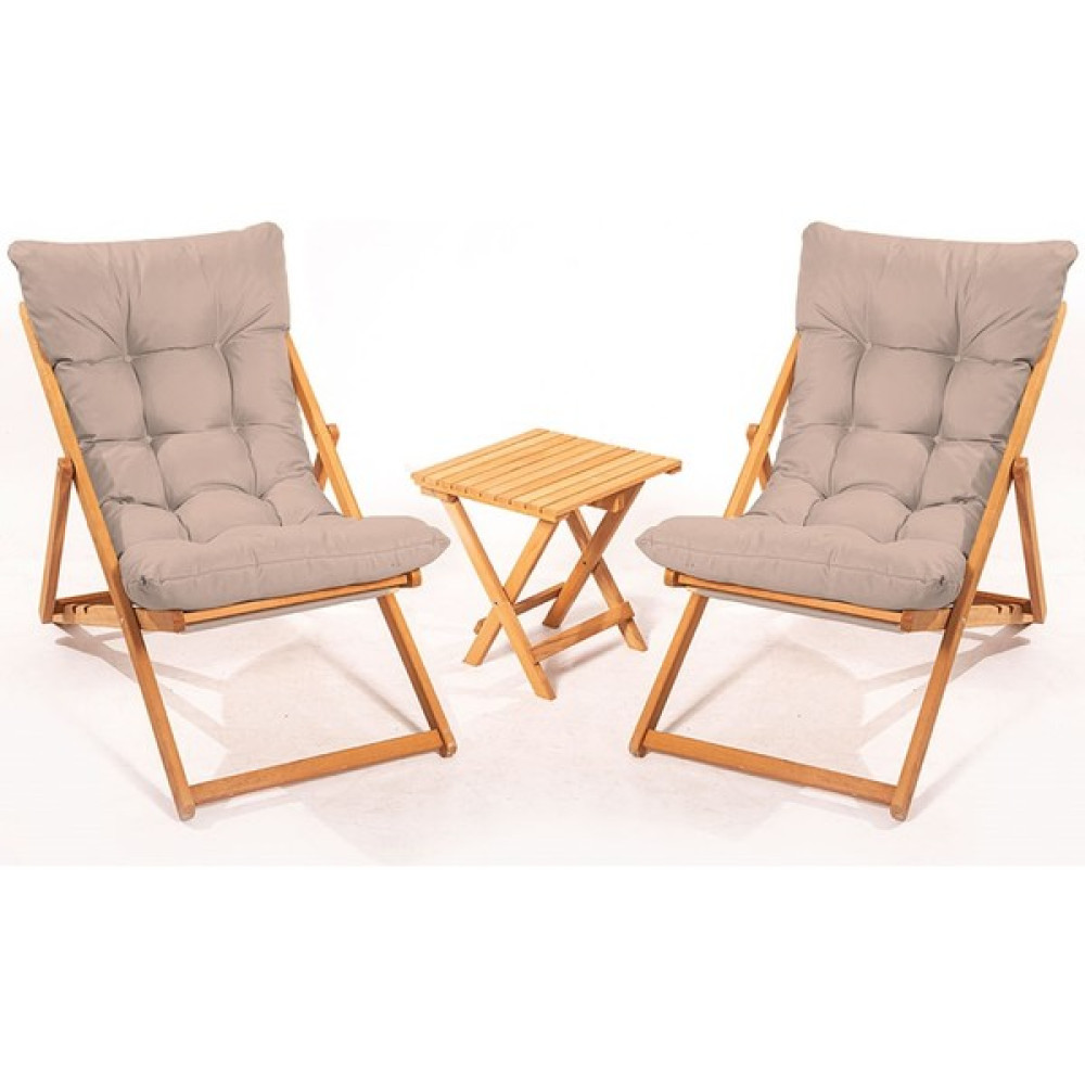 Meya Dekor 2+1 Nora Şezlong Seti Bahçe-Balkon-Teras-Plaj-Kafe Katlanır Set - Vizon Şezlong Fiyatı
