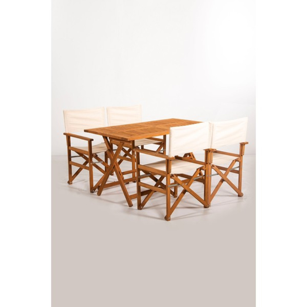 Meya Dekor Katlanabilir Rejisör Seti 4 Sandalye 1 Masa - Ahşap Katlanır Bahçe Balkon Mutfak Cafe Restoran - Bej - 135x75cm Masa - Sandalye Seti / Takımı Fiyatı