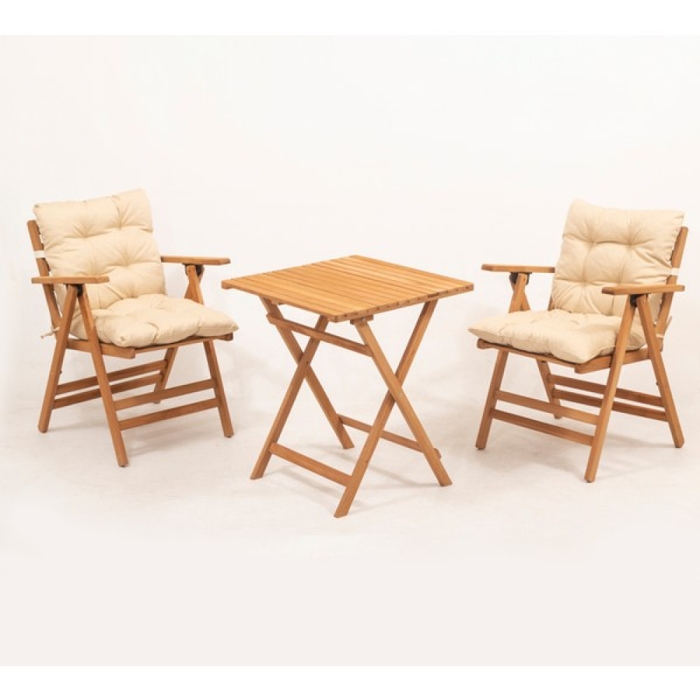 Meya Dekor Minderli Loretta Masa Sandalye Seti 2+1 Ahşap Bahçe Balkon Teras Katlanır Set 60X60 Masa - Krem Bahçe Masası Fiyatı