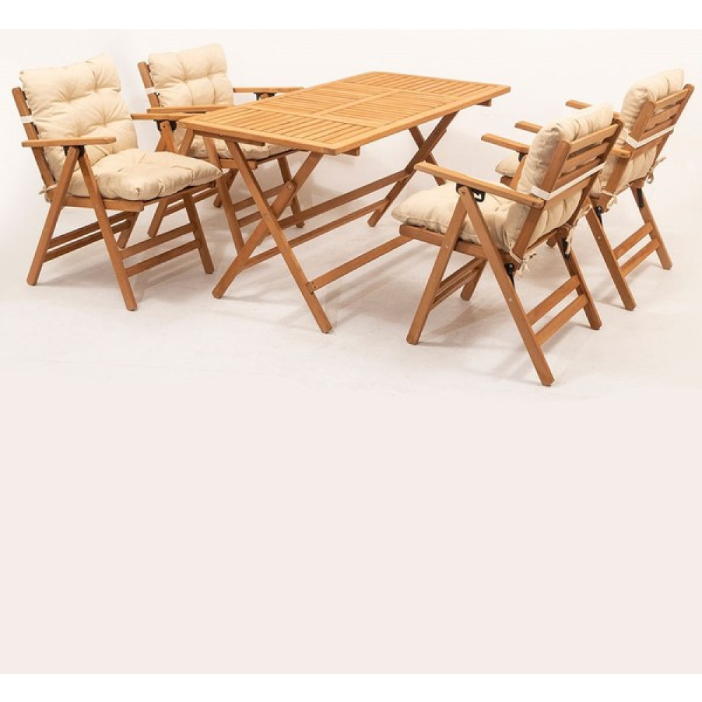 Meya Dekor Minderli Loretta Masa Sandalye Seti 4+1 Ahşap Bahçe Balkon Teras Katlanır Set - 135x75 cm Bahçe Masası Fiyatı