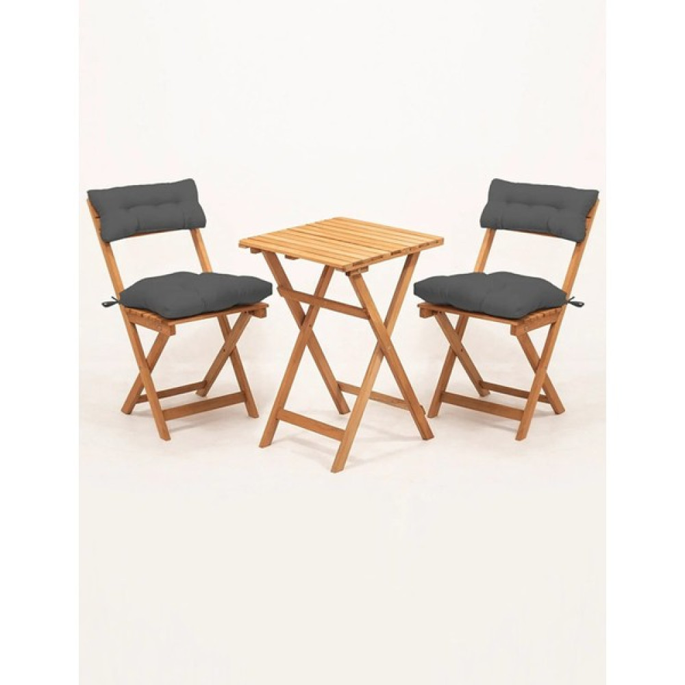 Meya Dekor Sırt ve Oturak Minderli Balkon Bahçe Mutfak 3'lü Bistro Set Katlanır Masa-Sandalye 50X50 Masalı - Ahşap Bahçe Masası Fiyatı