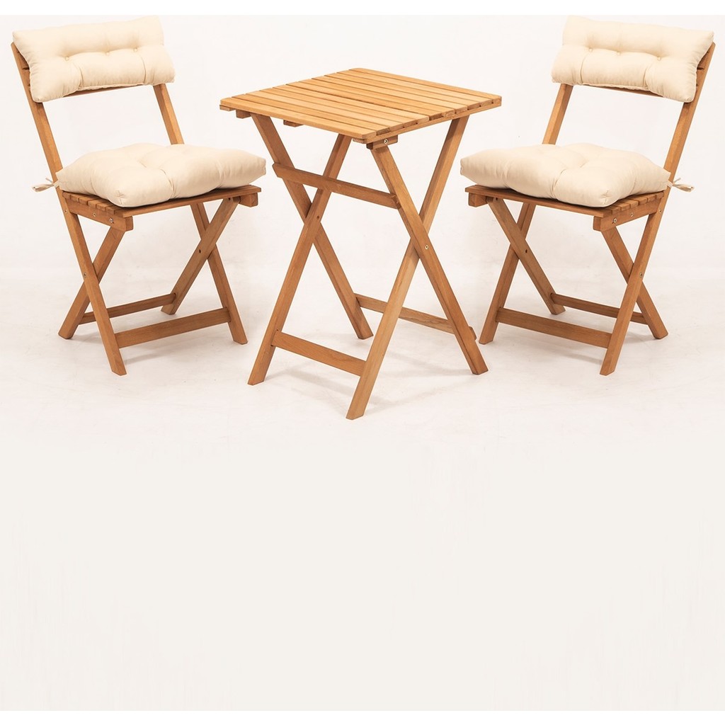 Meya Dekor Sırt ve Oturak Minderli Balkon Bahçe Mutfak 3'lü Bistro Set Katlanır Masa-Sandalye 50X50 Masalı - Ahşap Diğer Fiyatı