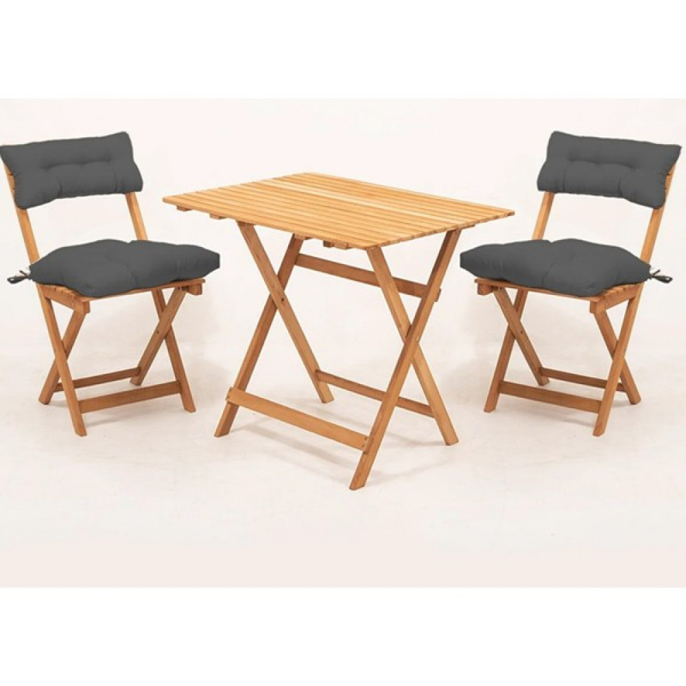 Meya Dekor Sırt ve Oturak Minderli Balkon Bahçe Mutfak 3'lü Bistro Set Katlanır Masa-Sandalye 60X80 Masalı - Antrasit Bahçe Masası Fiyatı