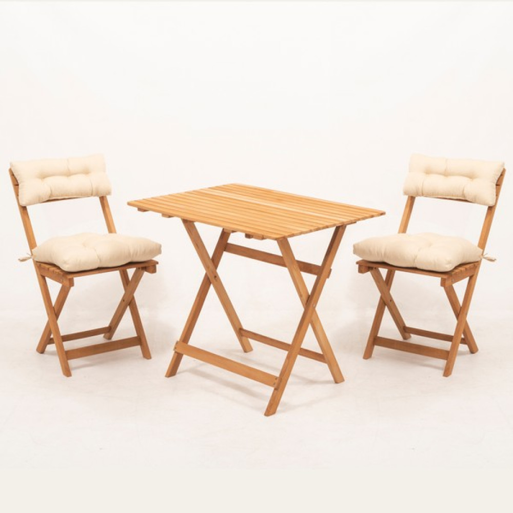 Meya Dekor Sırt ve Oturak Minderli Balkon Bahçe Mutfak 3'lü Bistro Set Katlanır Masa-Sandalye 60X80 Masalı - Krem Bahçe Masası Fiyatı