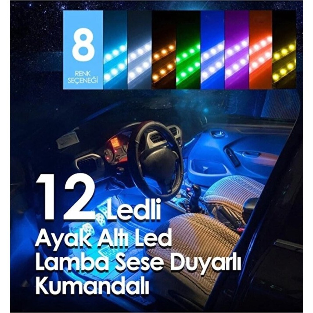 Meyzone Kumandalı 12 Ledli Ayak Altı LED Lamba Sese Duyarlı Yüksek Parlaklık ve 8 Renk Seçeneği Ledli Lambalar Fiyatı
