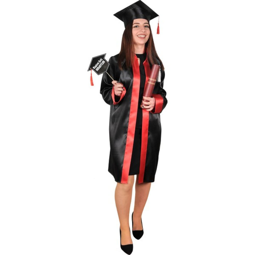 Mezuniyetshop Mezuniyet Cübbesi Ortaokul Siyah Kırmızı Paket Ürün - L Oyuncak Fiyatı