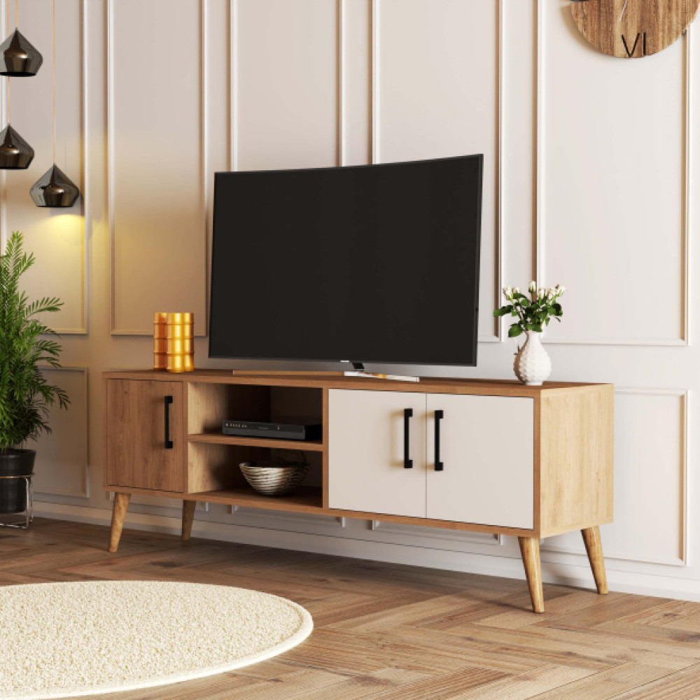 Mezza 1584 Exxen 150 Cm Ahsap Ayaklı Tv Unıtesı Sepet-Beyaz Tv Ünitesi / Sehpası Fiyatı