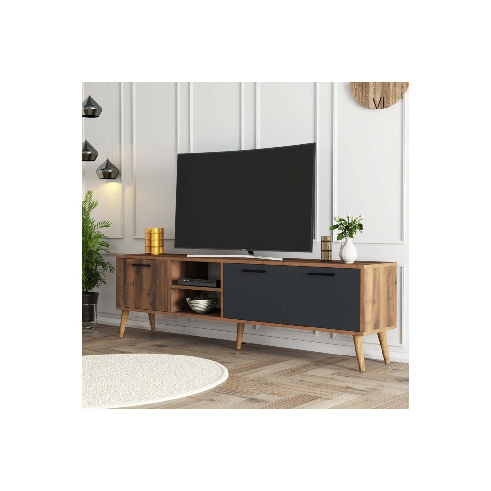 Mezza Exxen 180 cm Ahşap Ayaklı Tv Ünitesi Hat - Antrasit Tv Ünitesi / Sehpası Fiyatı