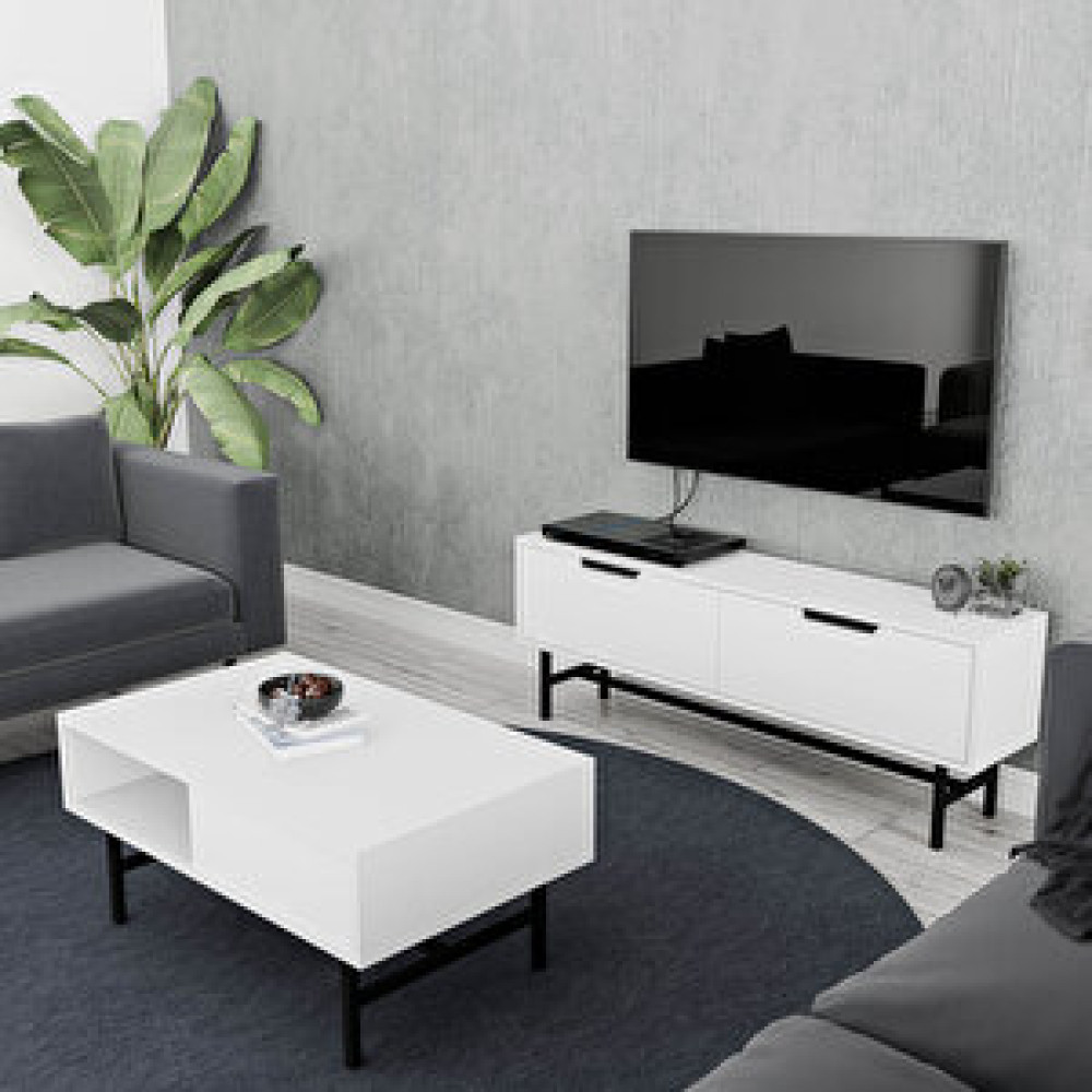 Mezza Set 4016-4202 Blanco Si̇yah Metal Ayakli Tv Üni̇tesi̇ - Felix Orta Sehpa Takimi Beyaz Tv Ünitesi / Sehpası Fiyatı