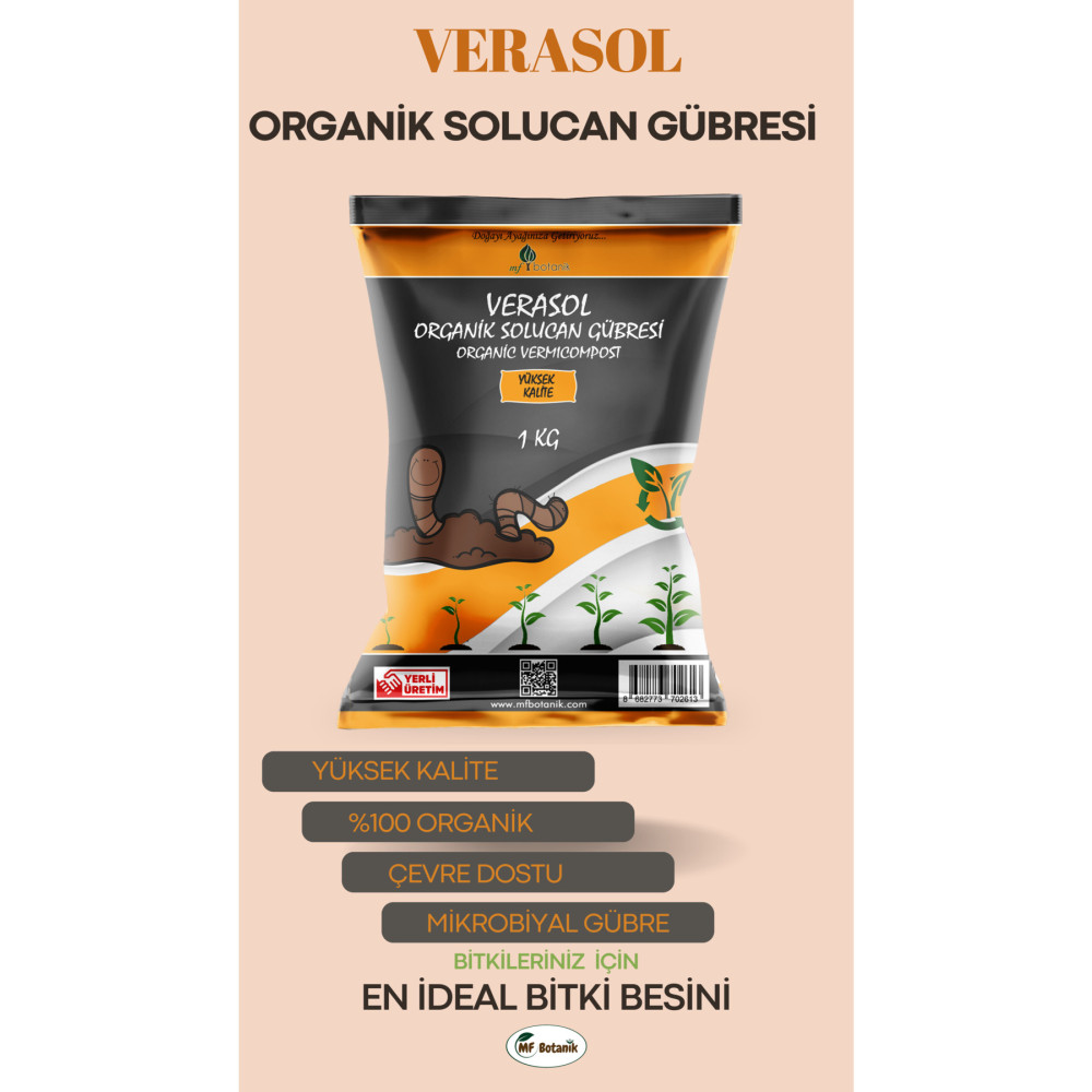 MF Botanik Solucan Gübresi Kompostu %100 Organik Solucan Katkısı 1 Kg Düzenleyici Vitamin Besin Gübre Fiyatı