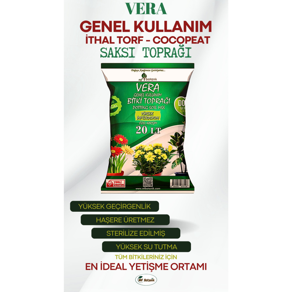 MF Botanik Vera Ithal Torf Cocopeat Özel Karışım Saksı Harcı Bitki Toprağı 20 Litre Bitki Fiyatı