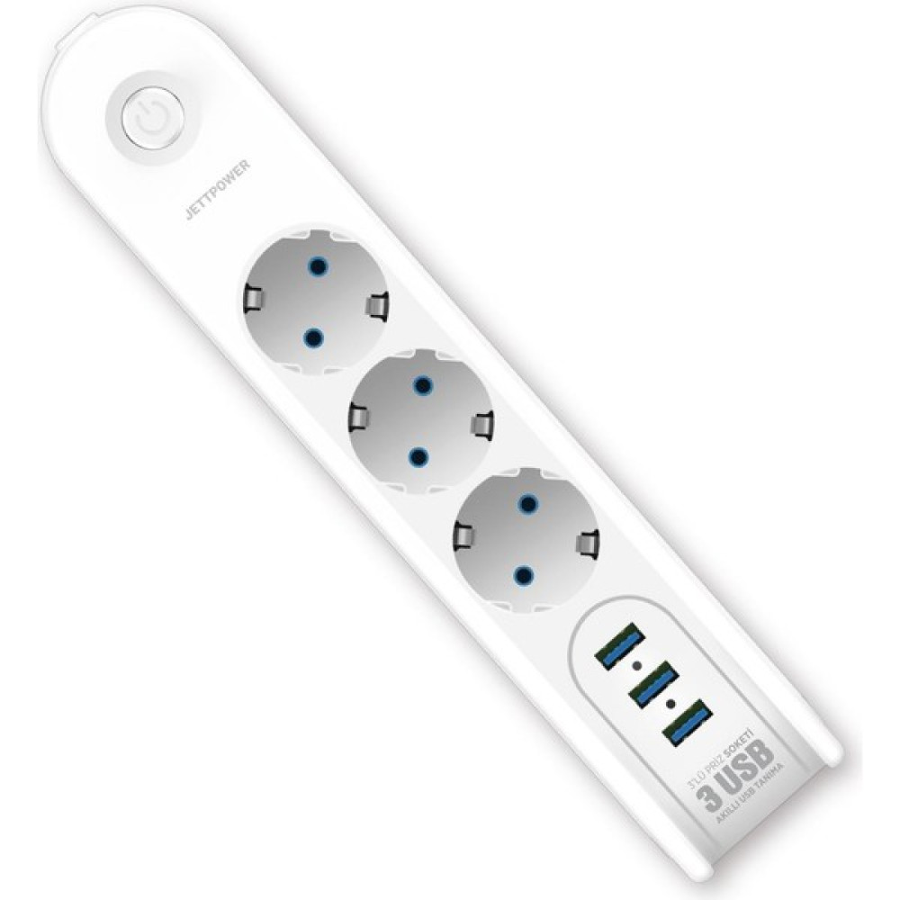 Mf Product Jettpower 0675 Akım Korumalı 3 Usb'li 3'lü Grup Priz 2 Mt Uzatma Kablosu Beyaz Prizler Fiyatı