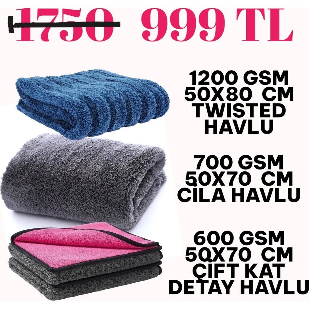 MF SuperClean Mikrofiber Oto Bez Seti - Premıum Paket - Kurulama-Cila-Detay Havlusu El / Yüz Havlusu Fiyatı