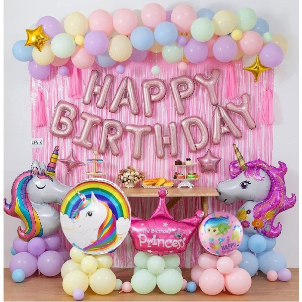 Mg Store Lüks Unicorn Pembe Doğum Günü Süsü, Unicorn Folyo Balonlar Dolu Dolu Doğum Günü Parti Seti Oto Boyaları Fiyatı