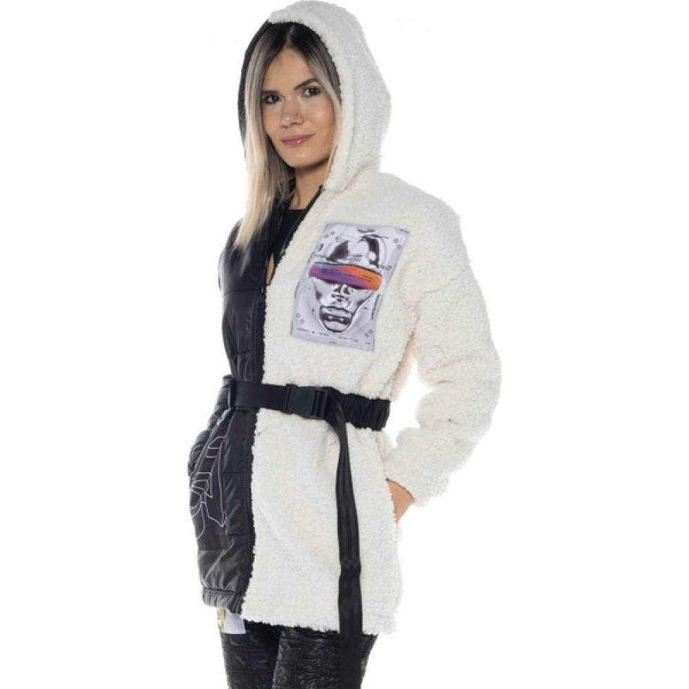 Mgebutik Siyah Kadın Kemerli Mont Peluş ve Baskı Detaylı Bayan Mont Fiyatı