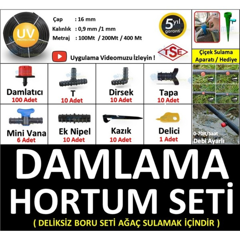 Mgf Plast 400 Mt. Damla Sulama Borusu Deliksiz Damlama Sulama Hortumu Hazır Aparatlı Seti Sistemi - 400 m Bahçe Malzemeleri Fiyatı