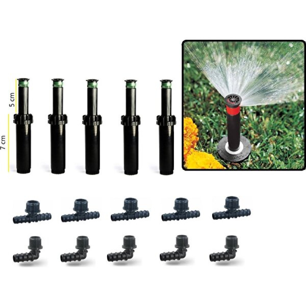 Mgf Plast 5 Adet x Hunter Çim Sulama Kısa Gövde Psu-02(7cm) Sprey Fıskiye Ayarlı Nozul DAHIL(0°-360°) + Ek Parçaları Bahçe Makinesi Fiyatı