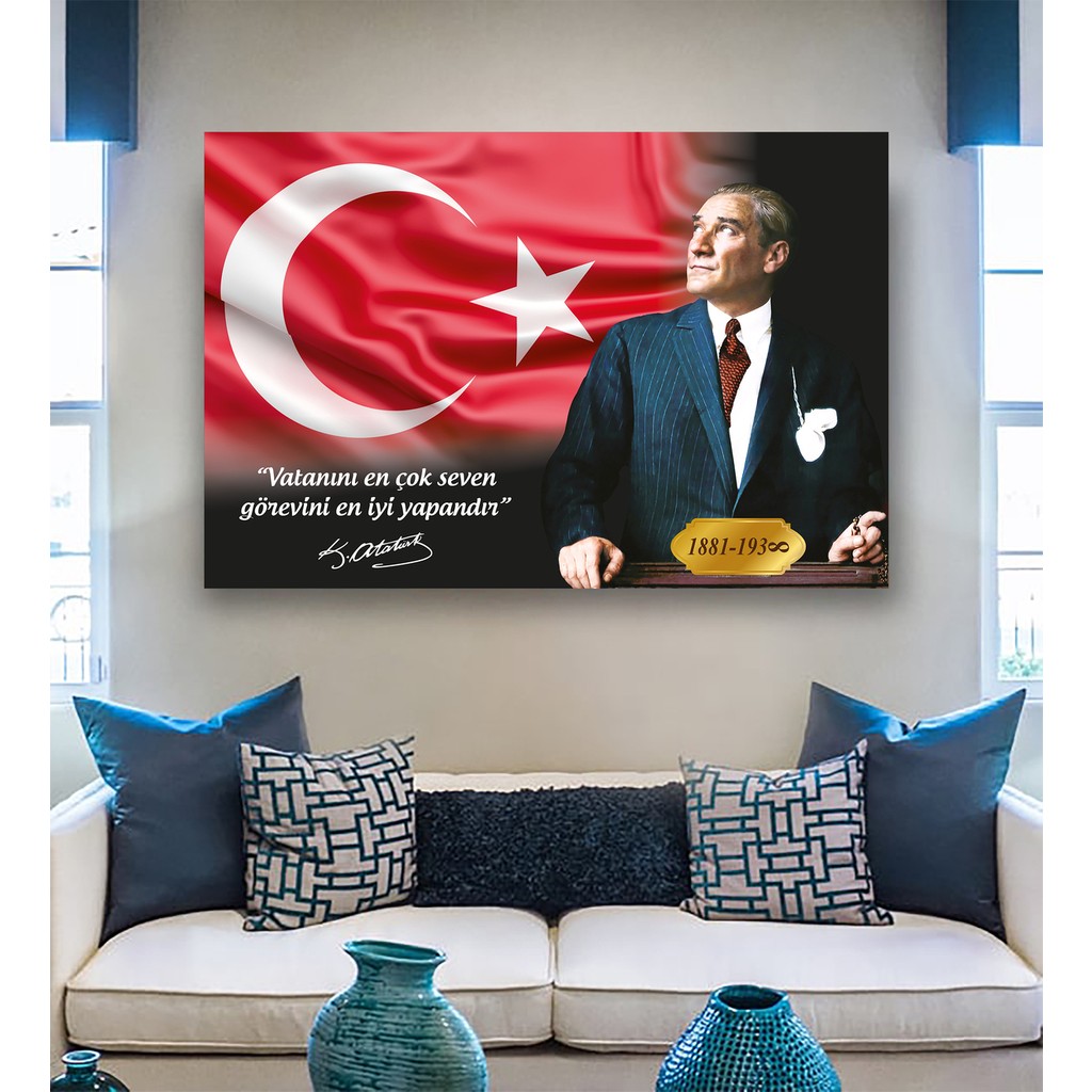 Mgi Design Atatürk Portre Tablo Ev Ofis Dekoratif Kanvas Tablo Türk Bayraklı - 50 x 70 cm - Ahşap Kanvas Tablo Fiyatı