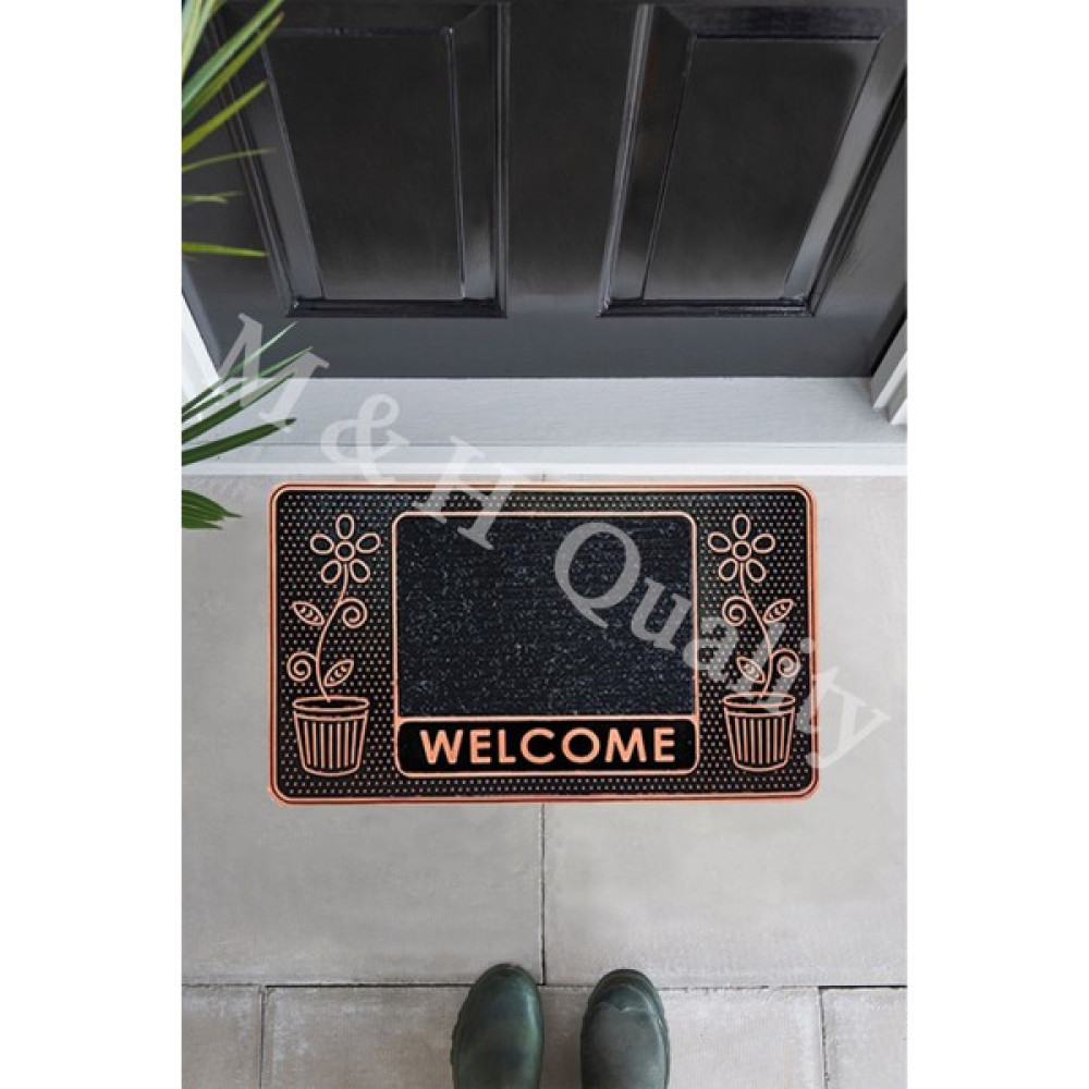 M&H Quality Dekoratif Saksılı Çiçekli Dış Kapı Önü Paspası Yıkanabilir Toz Alıcı Halı 45X70CM - 45 x 70 cm - Bakır Paspas Fiyatı
