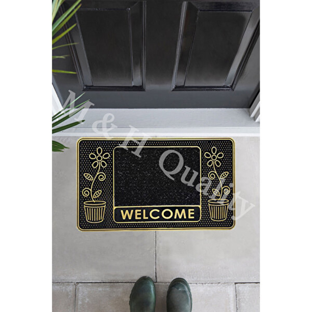 M&H Quality Dekoratif Saksılı Çiçekli Dış Kapı Önü Paspası Yıkanabilir Toz Alıcı Halı 45X70CM - 45 x 70 cm - Gold Paspas Fiyatı