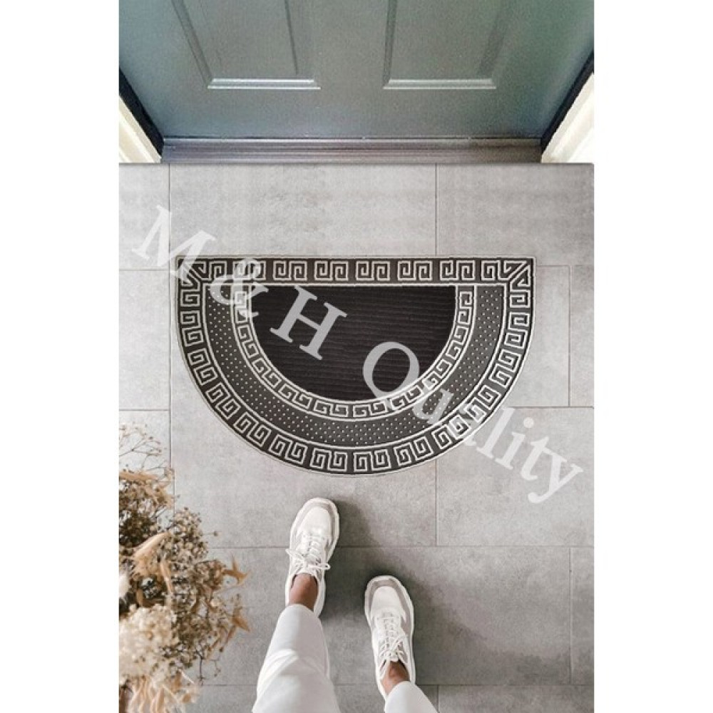M&H Quality Dekoratif Yarım Ay Versace Model Kapı Önü Paspası Yıkanabilir Toz Alıcı Halı - Gümüş - 45 x 70 cm Paspas Fiyatı