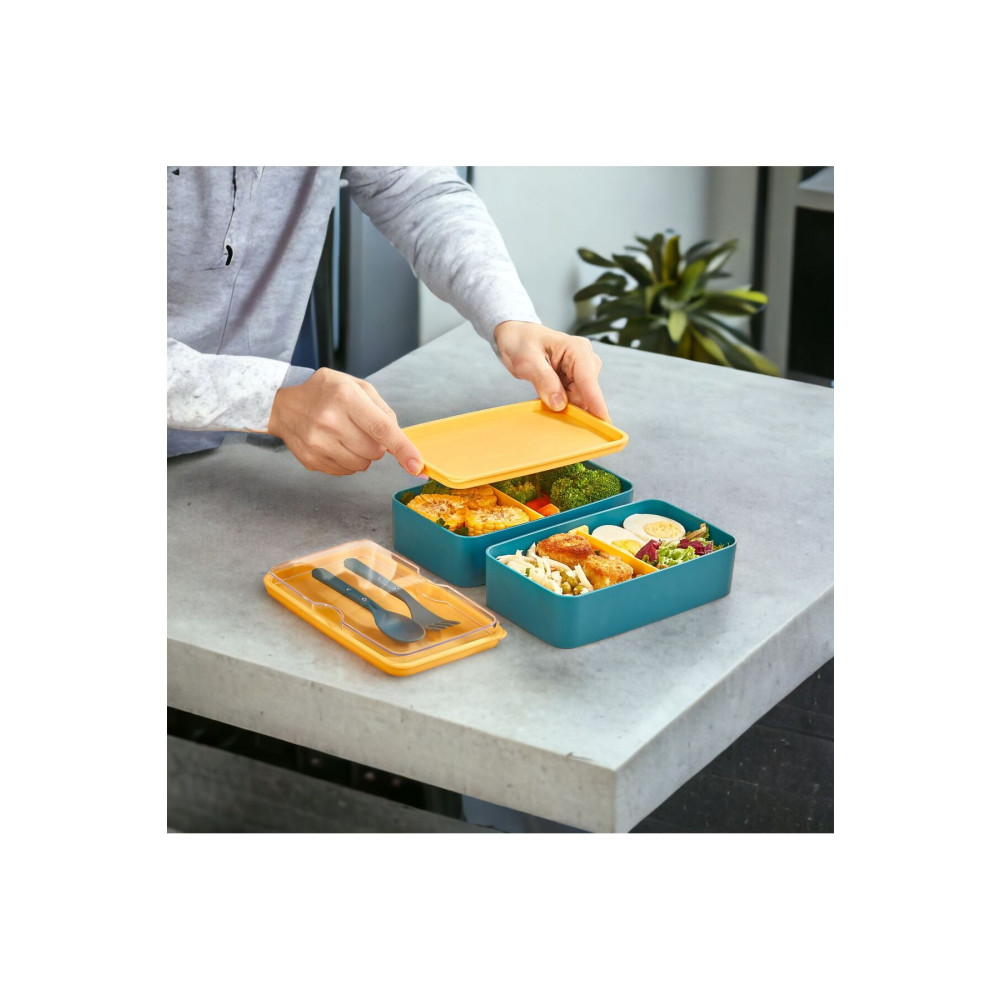 MHK Collection 2 Katlı Çatal Kaşıklı Ayarlanabilir Bölme Beslenme Kabı Sarı Kapak Beslenme Çantası Fiyatı