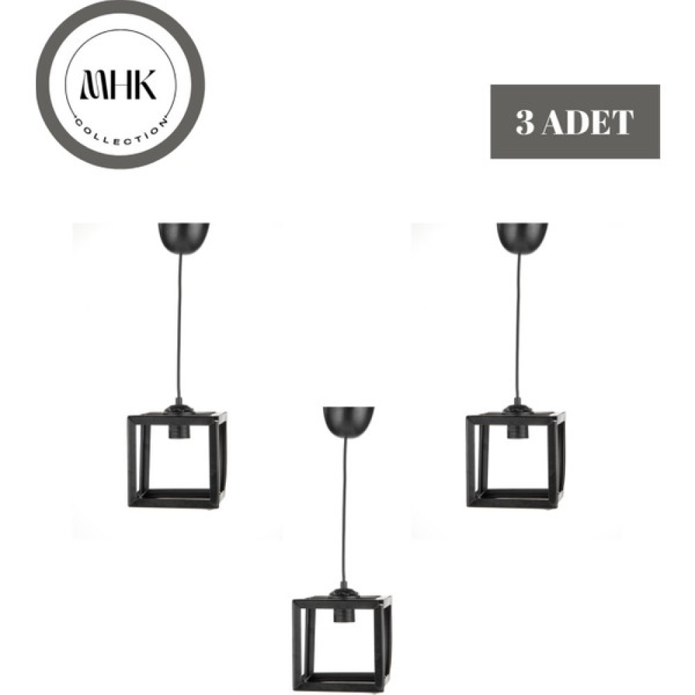 MHK Collection Rustik Retro Model Geometrik Sarkıt Metal Küp Avize Salon, Mutfak, Çocuk Odası, Koridor(1 Adet) - Siyah Avize Fiyatı
