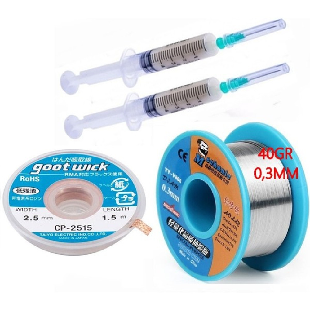 MHM Dörtlü /set Flux,lehim Emme Tel 2,5mm ve Lehim Teli Soldering 63SN/37PB Flux %1-3 40GR 03MM Oto Boyaları Fiyatı