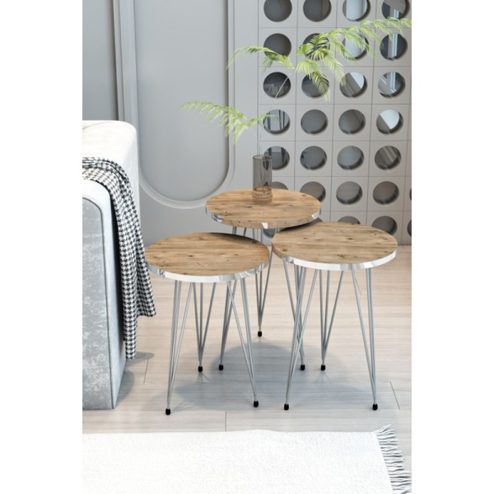 Mhrgroup Cma 3'lü Zigon Sehpa Gümüş Seri Yuvarlak Model,gümüş Metal Ayaklı Zigon Sehpa Seti Ceviz-Ahşap Modern Tasarım - Ahşap - Ceviz Zigon Sehpa Fiyatı