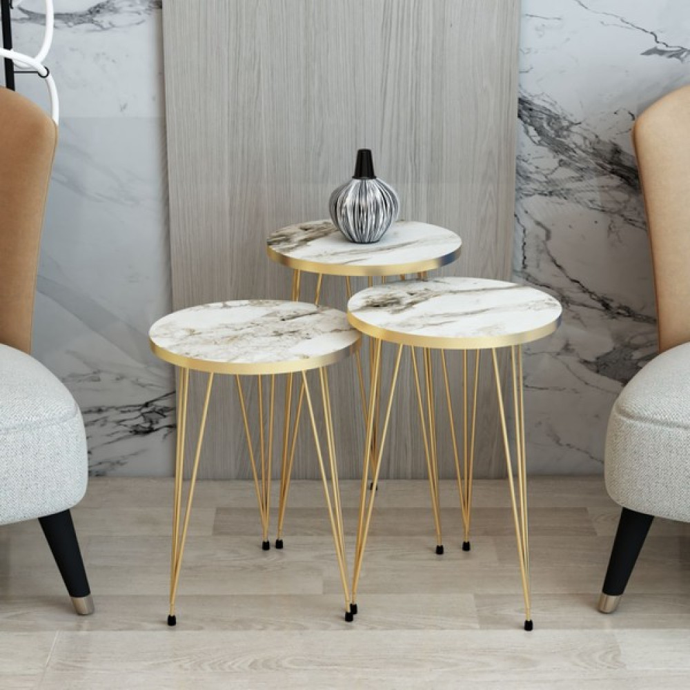 Mhrgroup Cma Beyaz Gold Metal Ayaklı Zigon Sehpa 3'lü Zigon Sehpa Fiyatı