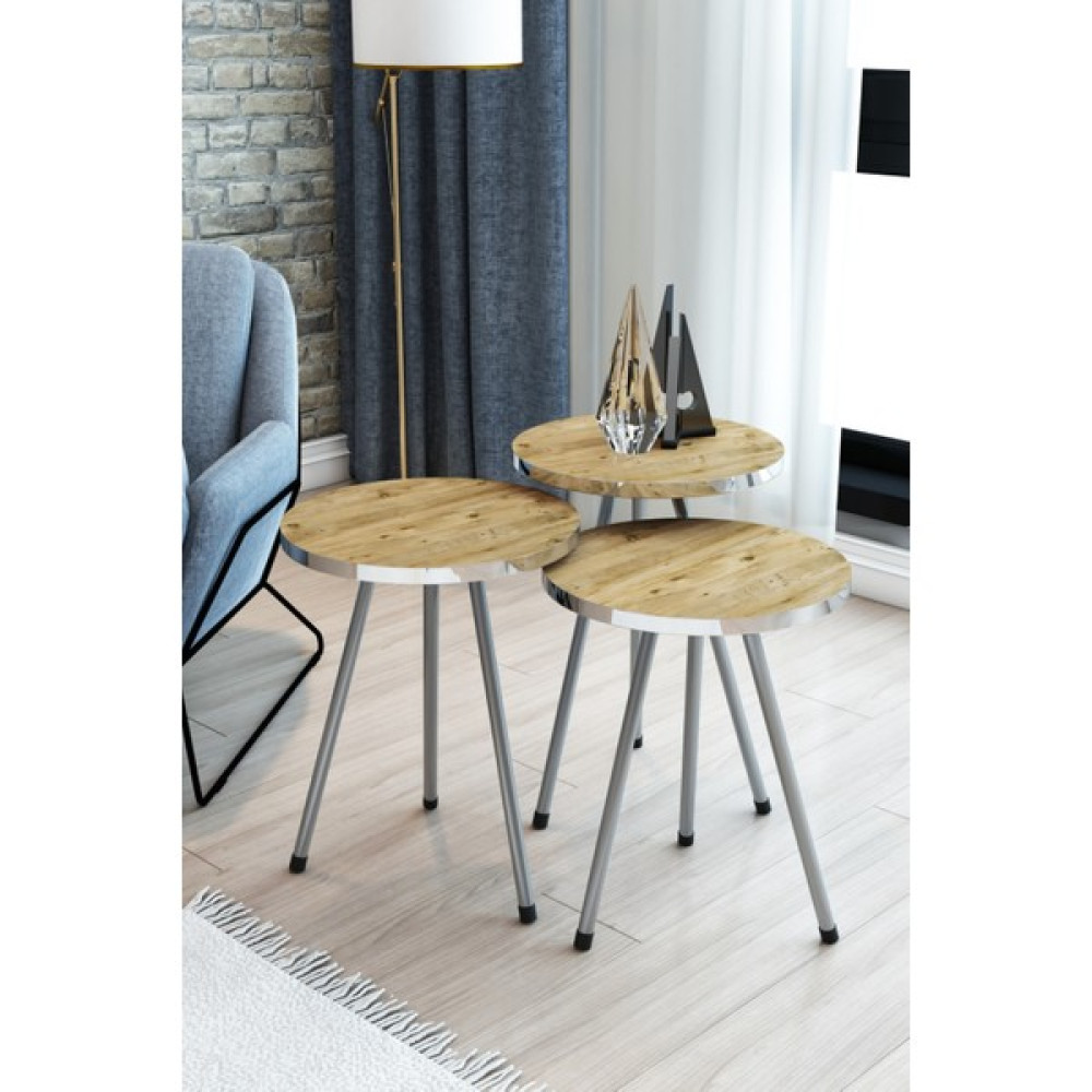 Mhrgroup Cma Ceviz Üçlü Zigon Sehpa,zigon Sehpa,gümüş Metal Ayaklı Zigon Sehpa,çam Zigon Sehpa Seti,servis,çay Sehpası - CEVİZ Zigon Sehpa Fiyatı